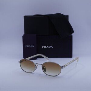 Prada PRB53S 1BC80K Oval Sunglasses – Silver\Light Yellow Gradient Brown